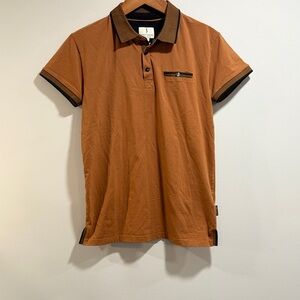 Scott James Men's Burnt Orange Polo Shirt with Black Accents Size S